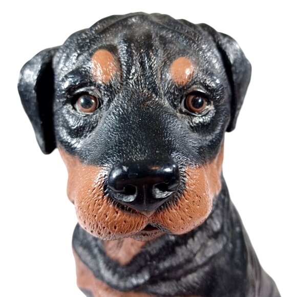 Vtg 12" Realistic Rottweiler Puppy Statue Figurine Glass Eyes Universal Statuary - Picture 3 of 11